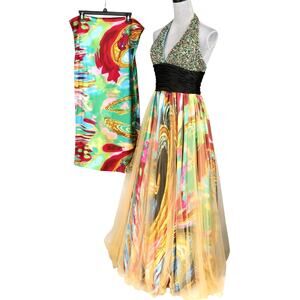 Cinderella Divine Dress Gown Womens 4 Pink Blue Green Sequins Beads Shawl